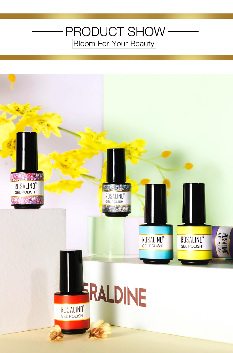 ROSALIND Gel Nail Polish Glitter Gel For Manicure Art Semi Permanent Hybrid Varnish Need UV LED Base Top Coat Nail Polish