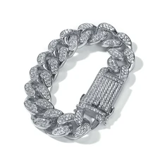 Хип-хоп 20 мм Bling Heavy Iced Out, кубинская звеньевая цепь, полный AAA кристалл, проложенный мужской браслет, золотые браслеты для мужчин, ювелирные изделия