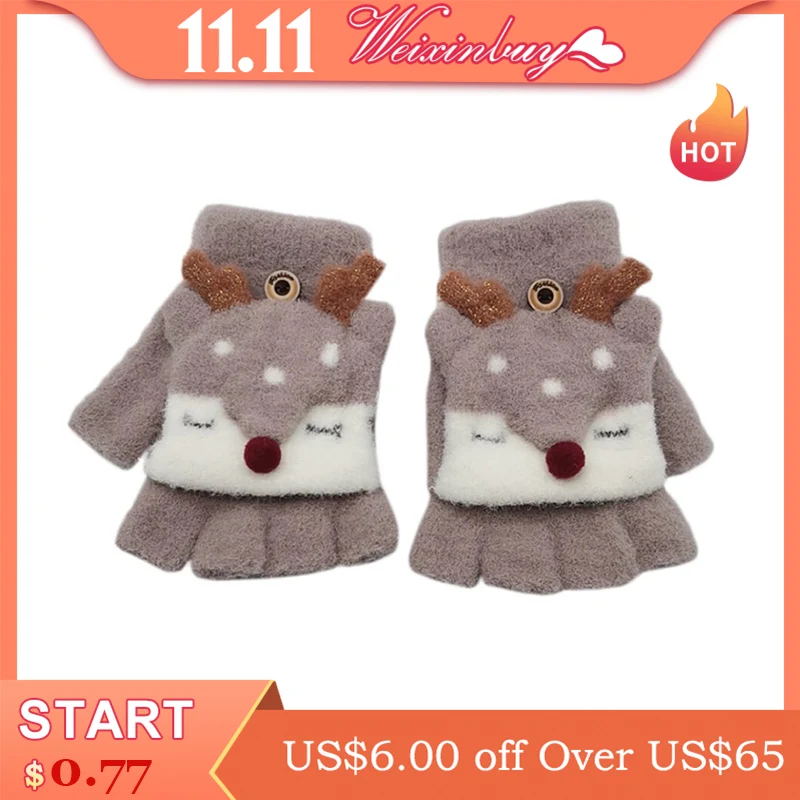

Baby Gloves Children Girl Boy Half Finger Cover Animal Warm Children's Mittens Knitted Gloves 3-8 Years Winter