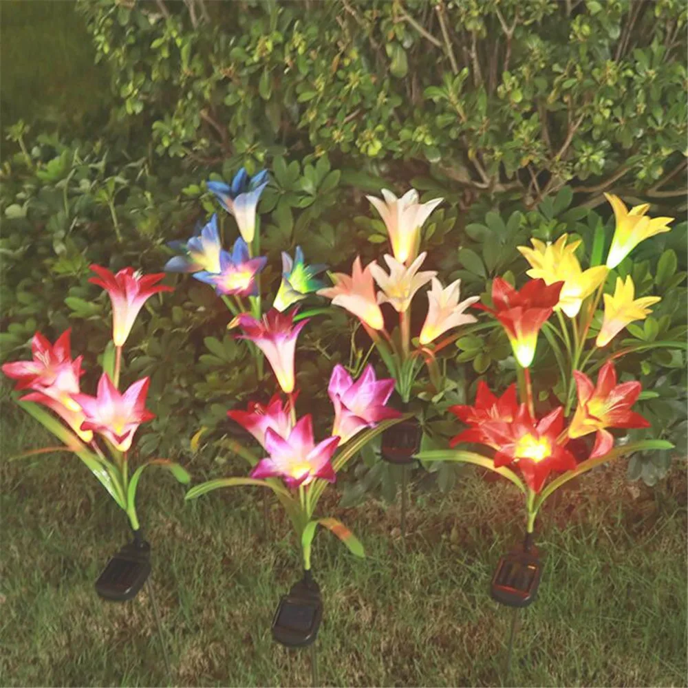 1pcs/lot Solar Lamps 4 Head Horn Flower LED Flower Decoration Lawn Lamp Colorful Solar Outdoor Waterproof Garden Lawn Lights