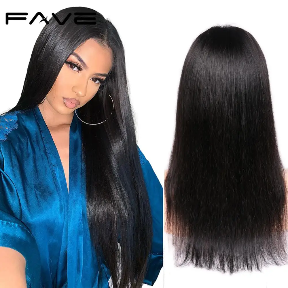 FAVE 4X4 Lace Front Straight Human Hair Wigs 180% Middle Part Natural Black Glueless Brazilian Lace Closure Wigs For Black Woman