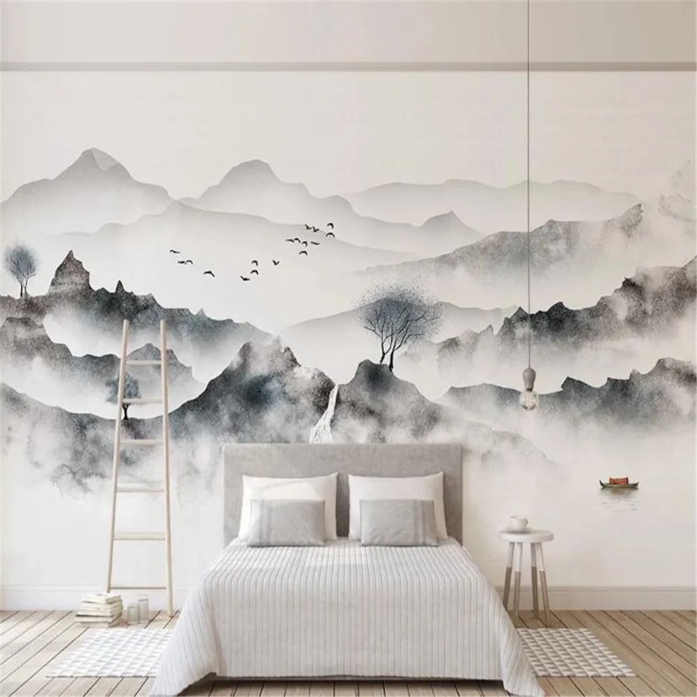 

Milofi large wallpaper mural new hand-painted artistic conception ink Chinese style landscape TV sofa background wall