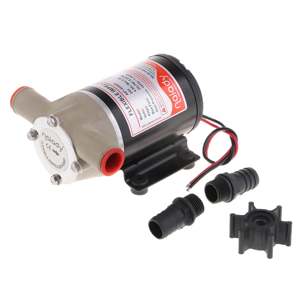 DC 24Volt 8.0 GPM Portable Water Puppy Bilge/Sump Flexible Impeller Pump for Boat Marine, 8.5-Amp