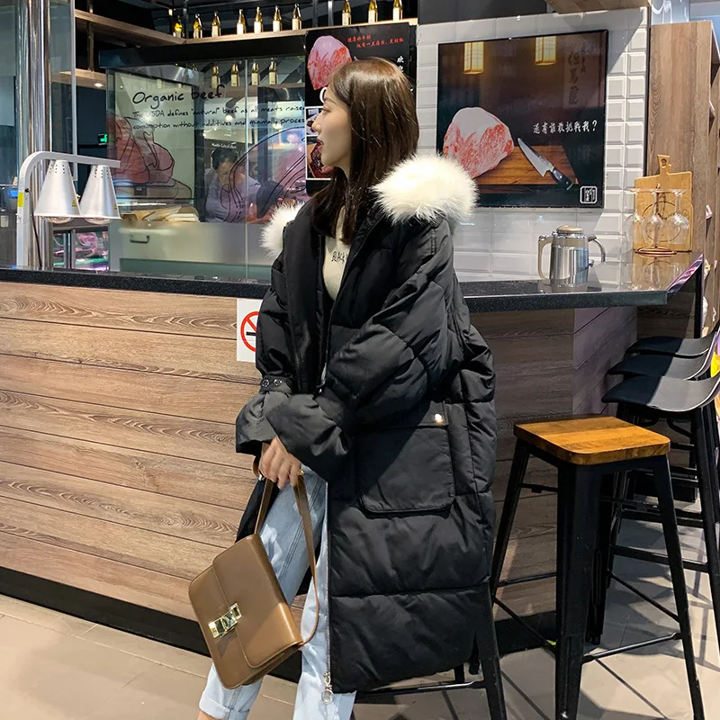 

Winter New Style down Jacket Women's Long Korean-style Loose Cotton Coat over-the-Knee Cotton Overcoat Women's Thick down Coat