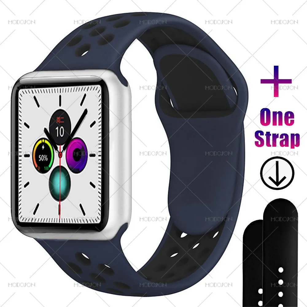 Silver Blue Black MODOSON, умные часы iwo 12, серия 5, 30, с циферблатом, пульсометр, умные часы, фитнес-трекер, часы для Apple iphone, Android - Цвет: Silver Blue Black