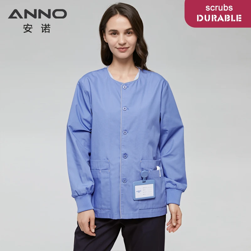 Long Sleeves Scrubs Jacket Pretty Outfit Nurse Out Coat Doctor Shirt Hospital Nursing Staff Uniforms Autumn Winter Work Wear images - 6