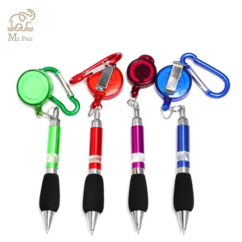 

5pcs Retractable Badge Reel Ballpoint Pen Belt Clip Key Chain with Carabiner Key Ring Lanyard Pen School Office Supply
