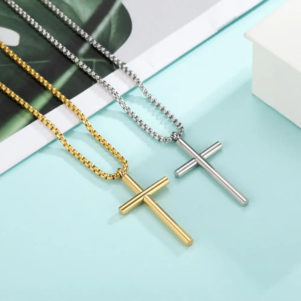 Skyrim Fashion Cross Necklace for Men Christian Stainless Steel Gold Color Box Chain Necklaces Fashion Jewelry 2025 Wholesale