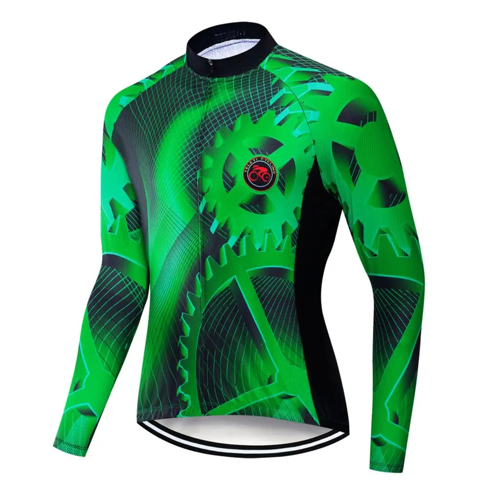 TELEYI 2020 Long Sleeve Spring Cycling Jerseys Set Bike Clothing Uniform Racing Bicycle Clothes Wear Maillot Ropa Ciclismo green