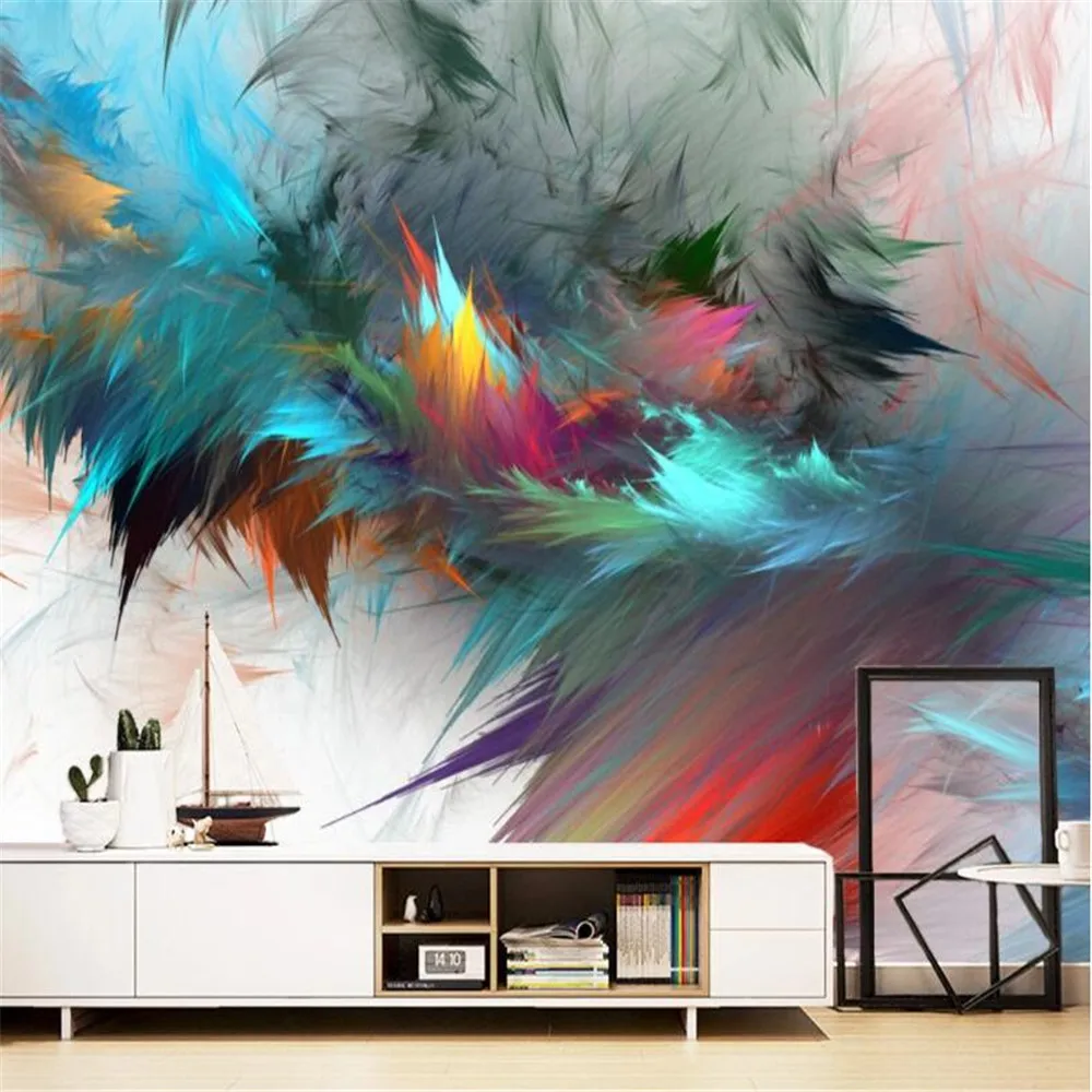 

Milofi Nordic abstract watercolor art colorful feather living room background wall