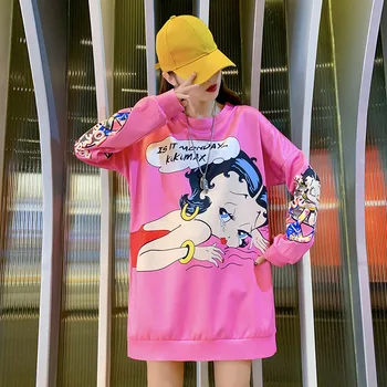 

CWBshowGG Autumn T-Shirt Cartoon Print Women's Oversize Long Sleeve Round Neck Casual Women's Plus Size Loose T-Shirt M-3XL