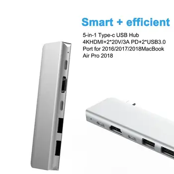 

New 5-in-1 Type-c USB Hub 4KHDMI+2*20V/3A PD+2*USB3.0 Port For 2016/2017/2018 MaBook Air Pro High-quality