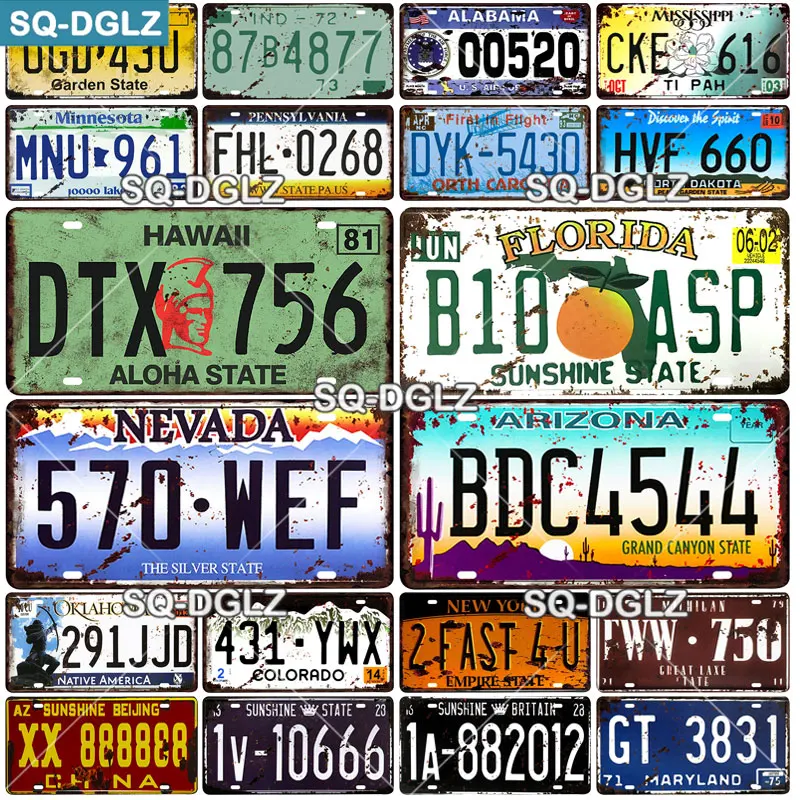 

[SQ-DGLZ] American Car License Plate Metal Sign Vintage Plaque Tin Sign Wall Decor For Bar Pub Plate Craft Number Poster Custom