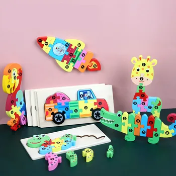 

6 sets Baby Wooden toy 3D puzzle jigsaw Animal Baby Puzzle Learning Educational toys for Children Party Animal Digital Assemble