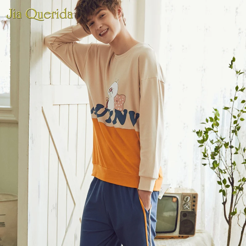 New Men Pajamas Man Sleepwear Men 100% Cotton Leisure Suits Pijama Set Pj Set Plus Size Cartoon Printing Homesuit Homeclothes