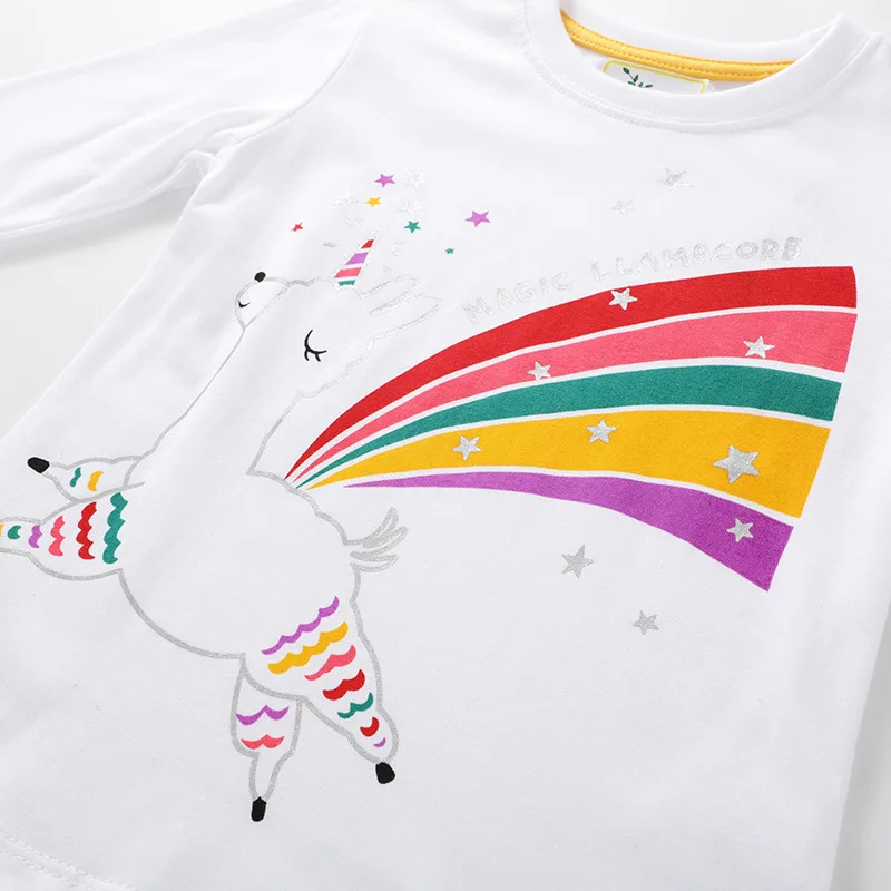 Little maven 2 7Years Unicorn Осень Дети Малышей Девушки С Длинным Рукавом Футболка Baby Girl