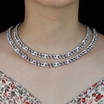 

Hip Hop Bling Coffee Bean Iced Out CZ Pig Nose 2:1 Rhinestone Charm Link cuban women's rap dancer fashion jewelry Chain Necklace