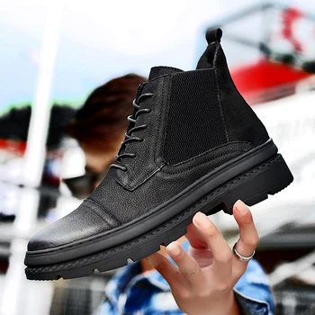 

Autumn Winter Tide Shoes Men's High Korean Version Of The Trend Shoes Men's Martin Boots High-Top Genuine Leather Casual Shoes