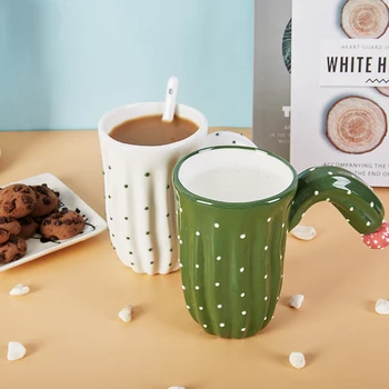 

Cactus Shape Mug Ceramic Cups Coffee Cat Pattern Water Cup Breakfast Milk Mugs Couple Business Birthday Gifts Kitchen Drinkware