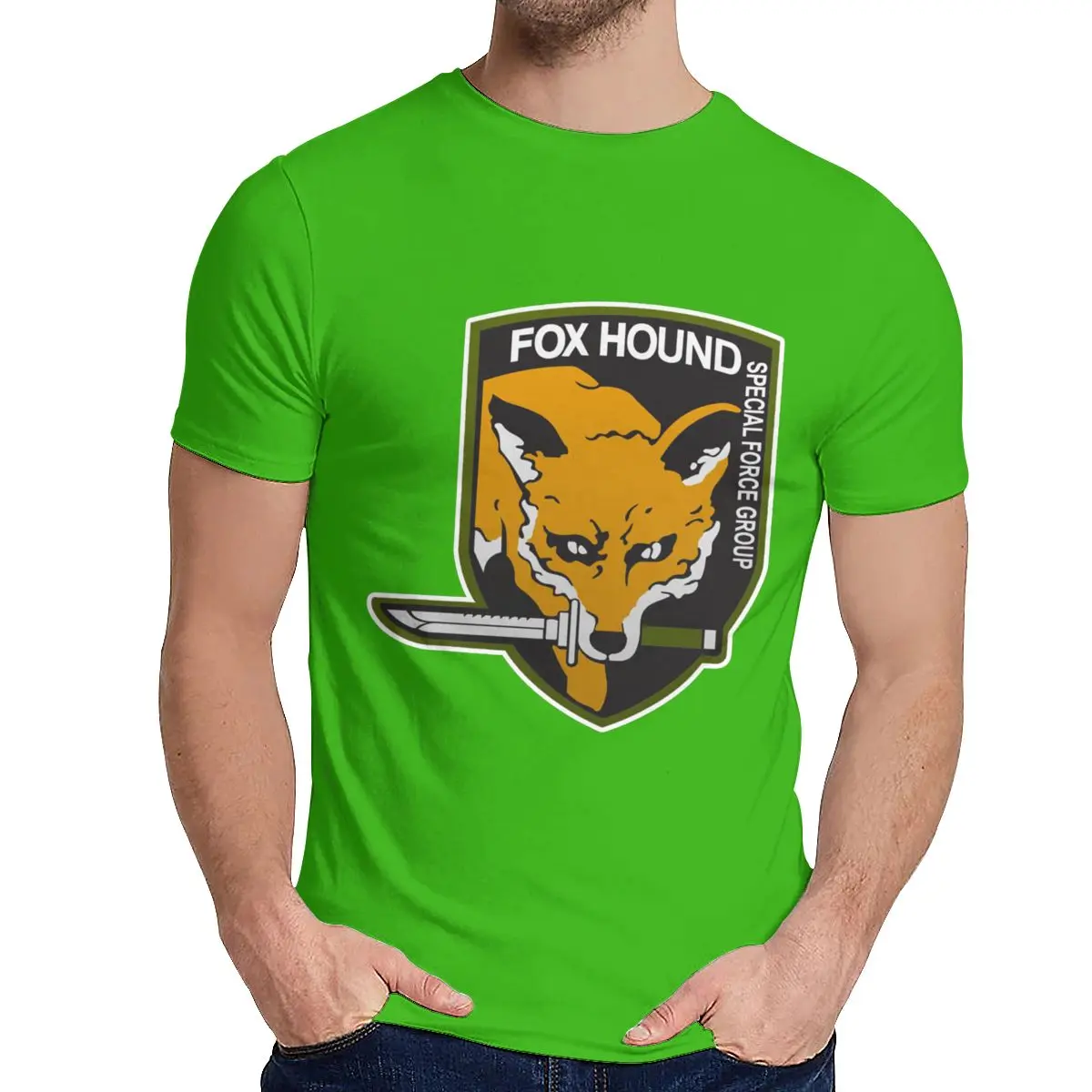 Винтаж Metal gear Solid Fox Forces Group Tee Мужская хипстерская футболка из натурального хлопка с круглым вырезом - Цвет: Зеленый