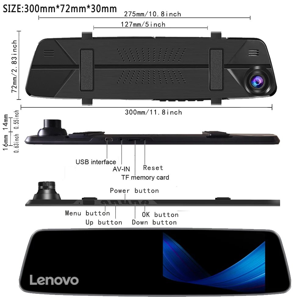 lenovo Dash Cam двойной объектив зеркало заднего вида камера видеорегистратор ночного видения видео регистратор настройки номерного знака ips Автомобильный видеорегистратор