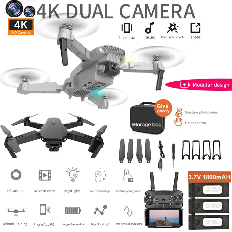 Dron teledirigido con cámara 4K HD Dual 1080P 720P, fotografía aérea, helicóptero plegable, cuadricóptero profesional con retención de altura, regalo