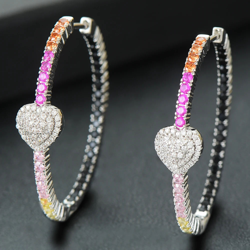 Blachette DUBAI Statement Sweet Heart Hoop Earrings Trendy Full Cubic Zirconia for Women Bridal Wedding Party Daily Jewelry | Украшения и