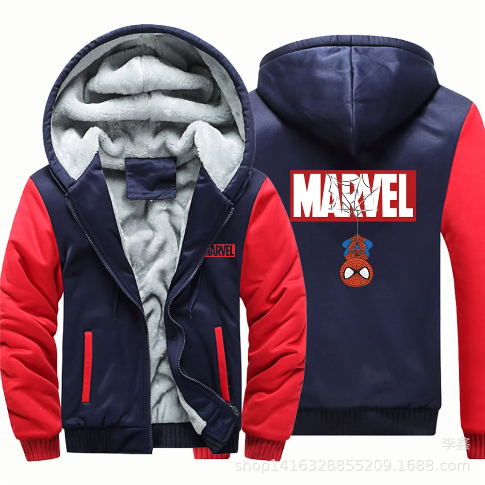 Новинка, зимняя куртка с принтом MARVEL, Человек-паук, модная куртка с капюшоном на молнии, плотная теплая удобная толстовка, пальто