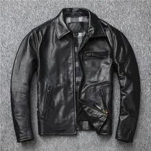 Стиль. Мужской светильник батик дерево паста лошадиная шкура. Япония винтажное роскошное кожаное пальто. Толстая зимняя одежда