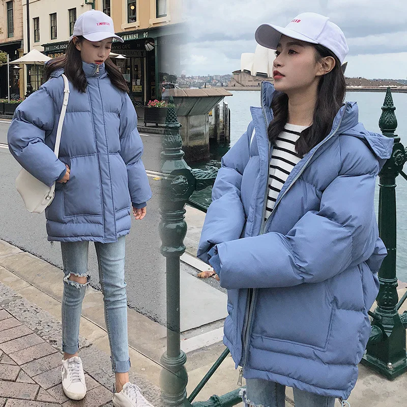 

Winter Short Cotton-padded Clothes Women's 2019 New Style Korean-style Thick Bread Cotton Coat INS Haze Blue Coat Loose-Fit Cott