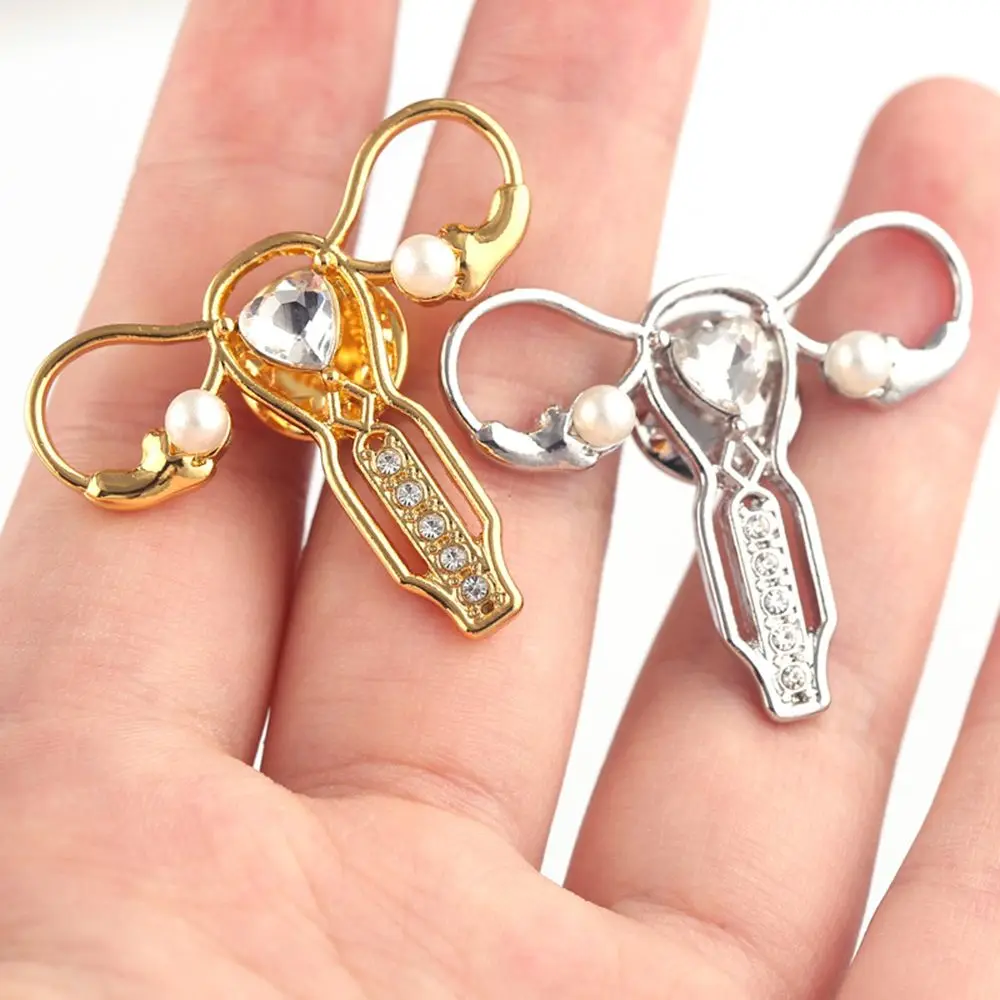 

Creative Body Organ Uterus Pattern Silver Golden Brooch Pin Rhinestone Badge Clothing Decor personality exaggeration Gift