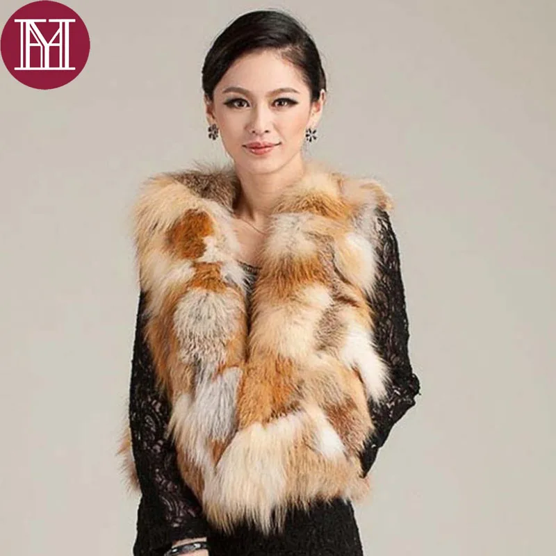 New fashion women real red fox fur vest lovely girls winter casual real fox fur coat outerwear