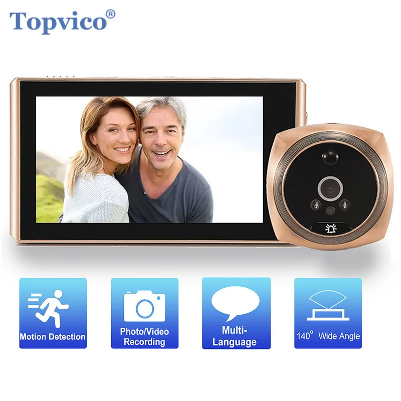Topvico Visor de puerta Video cámara de detección de movimiento 4,3 Monitor Digital anillo timbre Video-ojo de seguridad de grabación de voz