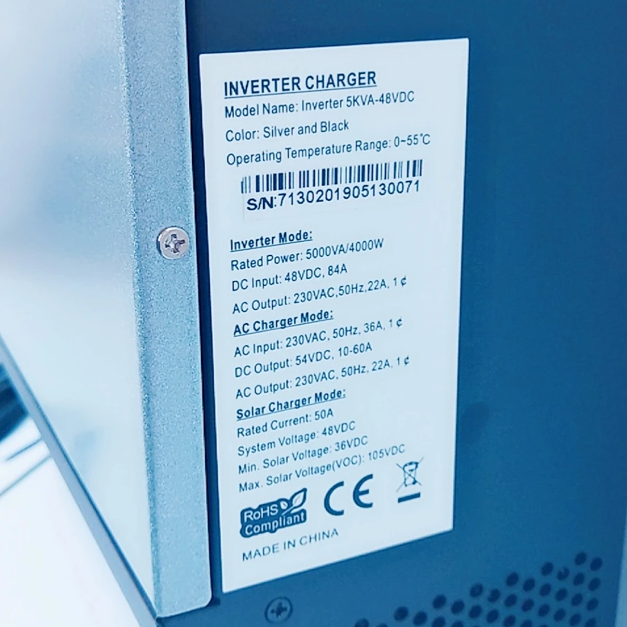 Onduleur solaire hybride 5000va PS5KVA, 48vdc à 230vac, avec contrôleur de chargeur solaire 48v 50a et chargeur AC 60a, fonction parallèle ► Photo 3/6