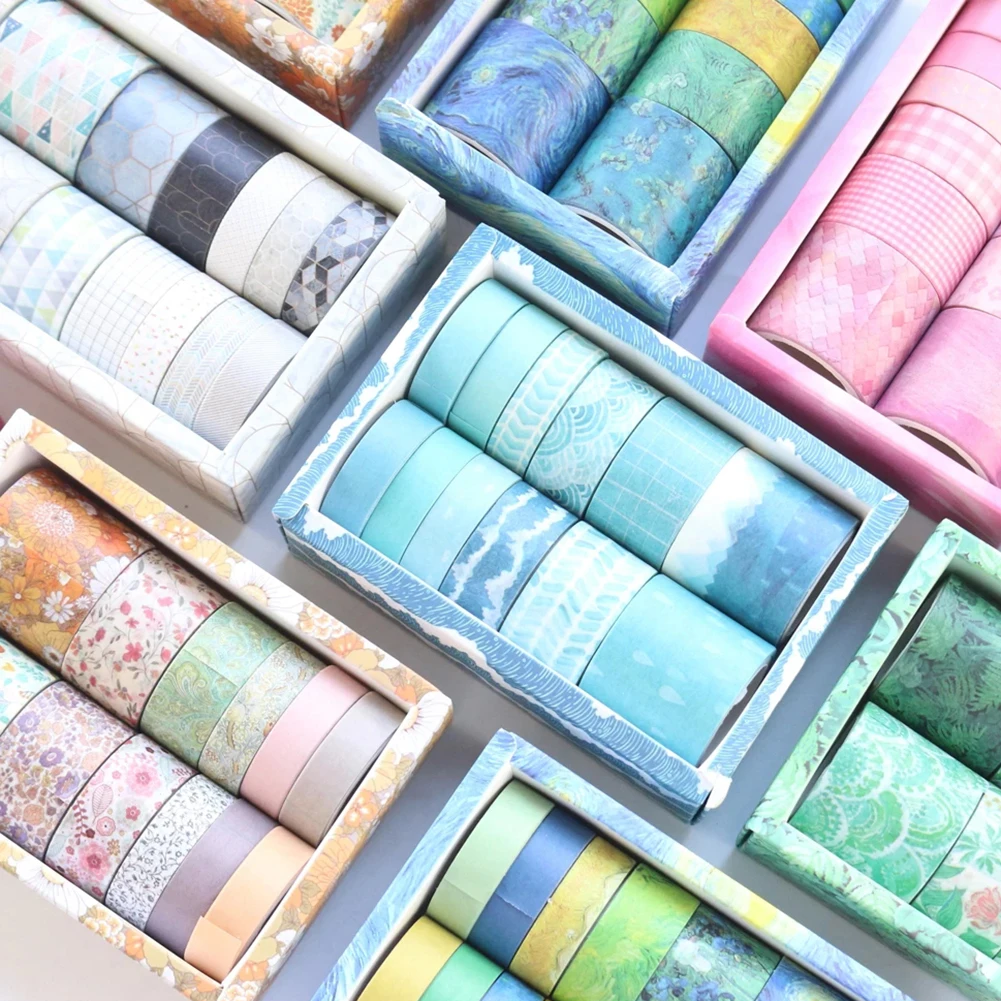 12roll/set Green Plant Washi Tape Solid Color Masking Tape Decorative Adhesive Tape Sticker Scrapbooking Diary Stationery Supply