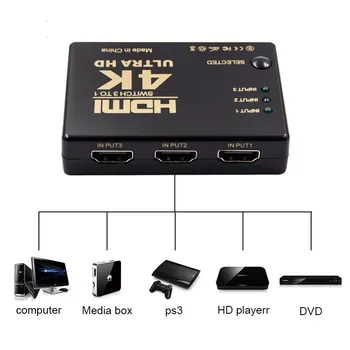 

3 in 1 Out HDMI Switcher Splitter 3 Port 4K*2K 1080P Switch Selector 3x1 Splitter Box Ultra HD for HDTV Xbox PS3 PS4 Multimedia