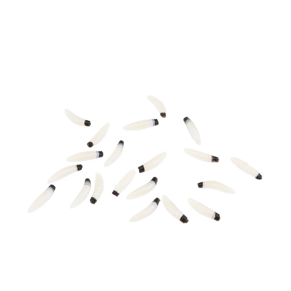 20pcs Soft Plastic Fishing Wax Worms Artificial Bee Moth Silicone Larva Wiggler Glow Maggot Grub Lure Baits Assorted Colors