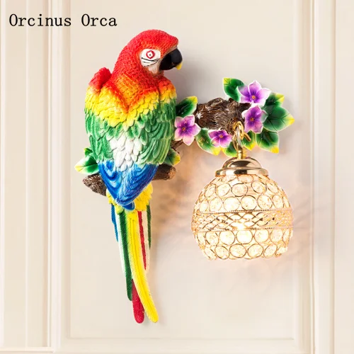 

European style Creative Color Parrot Wall Lamp living rooml bedroom bedside lamp modern simple LED bird crystal wall lamp