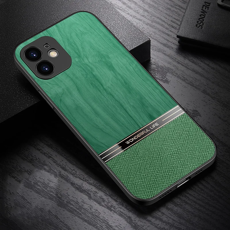 Elegant Wood Grain Phone Case with Tree Texture - Stylish PC+TPU Back Cover