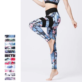 

2020 Digital Printed Quick Dry Yoga Leggings 12 Colors Patchwork Floral Print Sportswear Slim Skinny Pants