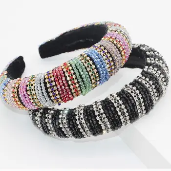 

Baroque Jewelry Headband Women Sponge Padded Colored Rhinestone Tassel Hair Hoop