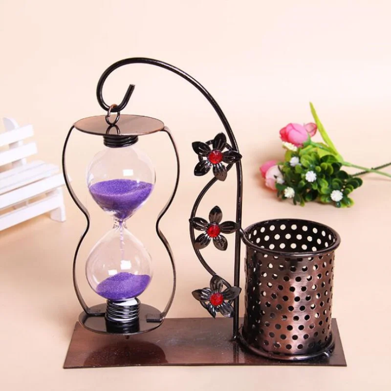 

Classical 3D DIY Toy Iron Brush Pot Study Schoolroom Decoration Classroom Things Table Display Sand Clock Ornament Sand Glass