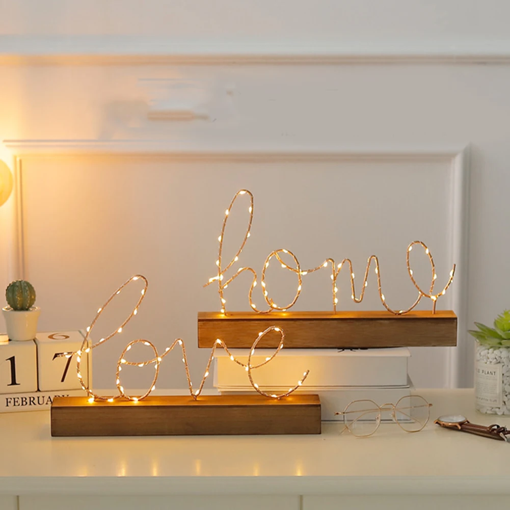 

Traditional Wire Night light Desktop Decorative Love/Home Shape Letter Lamp for Living Room NDS66