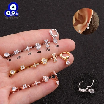 

Lucky Eye Micro Pave Cross Heart Flower Hoop Earrings Rose Gold Silver Color Copper Small Earrings for Women Girls Jewelry LE424