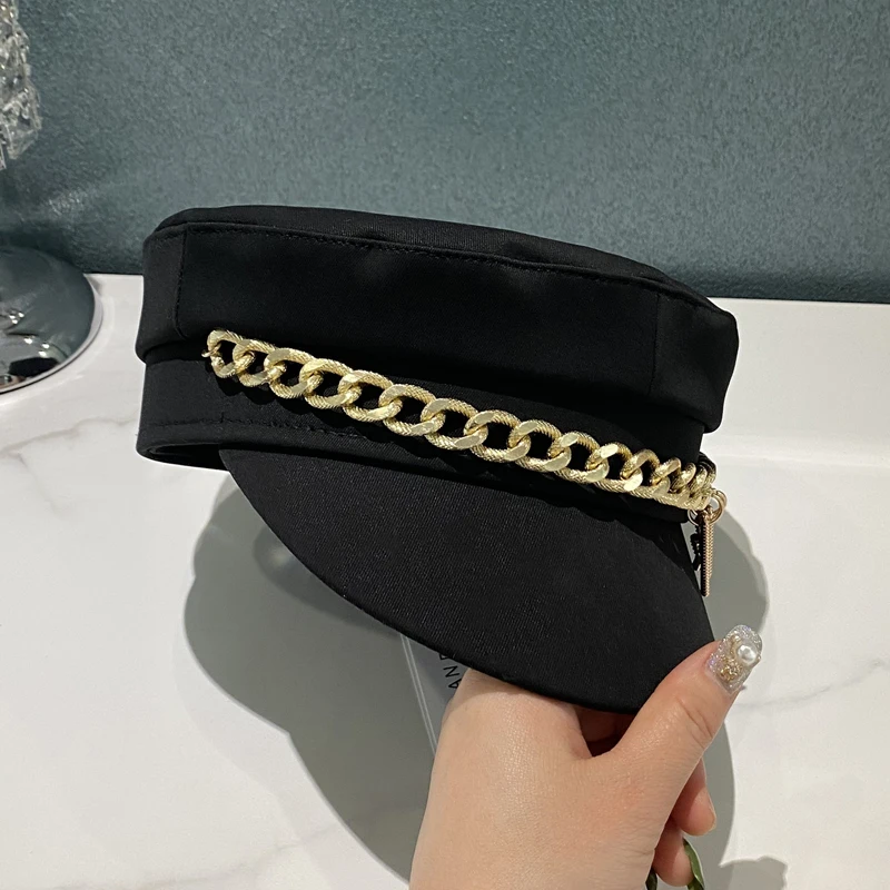 New Spring Summer Caps Women Newsboy Caps Cotton Letter Chain Flat Visor Cap Military caps M
