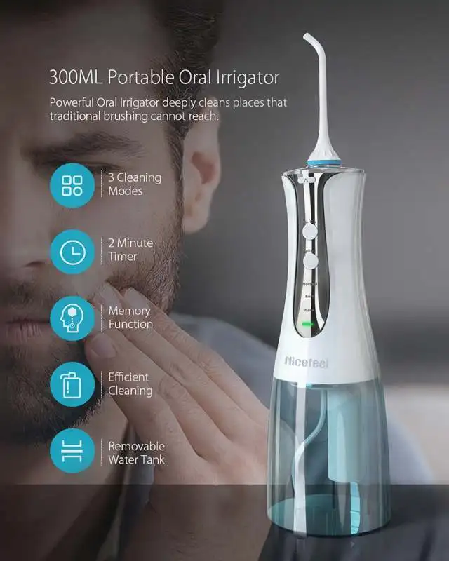 Nicefeel, новинка, 3 режима, беспроводной Оральный ирригатор, вода, зубная нить, USB перезаряжаемая струя воды, зуб, 2 струйных наконечника, 300 мл