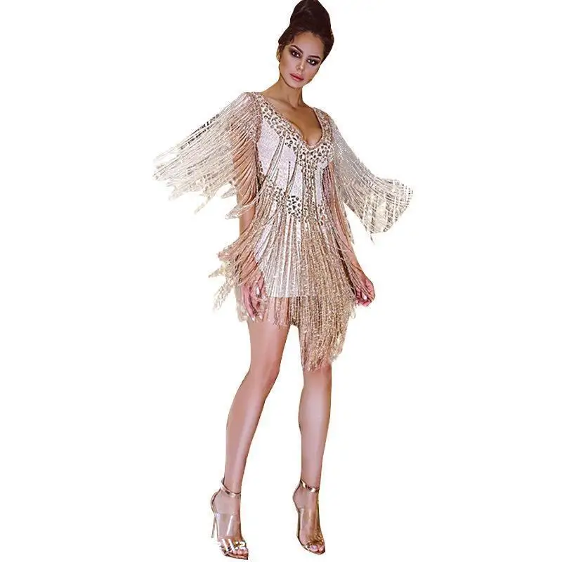 

Hot Sale Evening Dresses with Tassel Party Gown Sleeveless V Back Custom Made Short Skirt Formal Dress