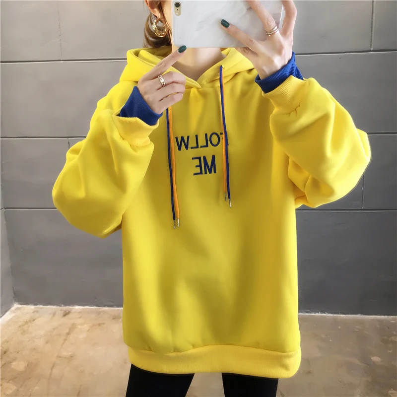 Осенняя Женская толстовка плюс бархатная толстовка с вышитыми буквами толстовки для женщин модная негабаритная Толстовка Корейская Женская толстовка