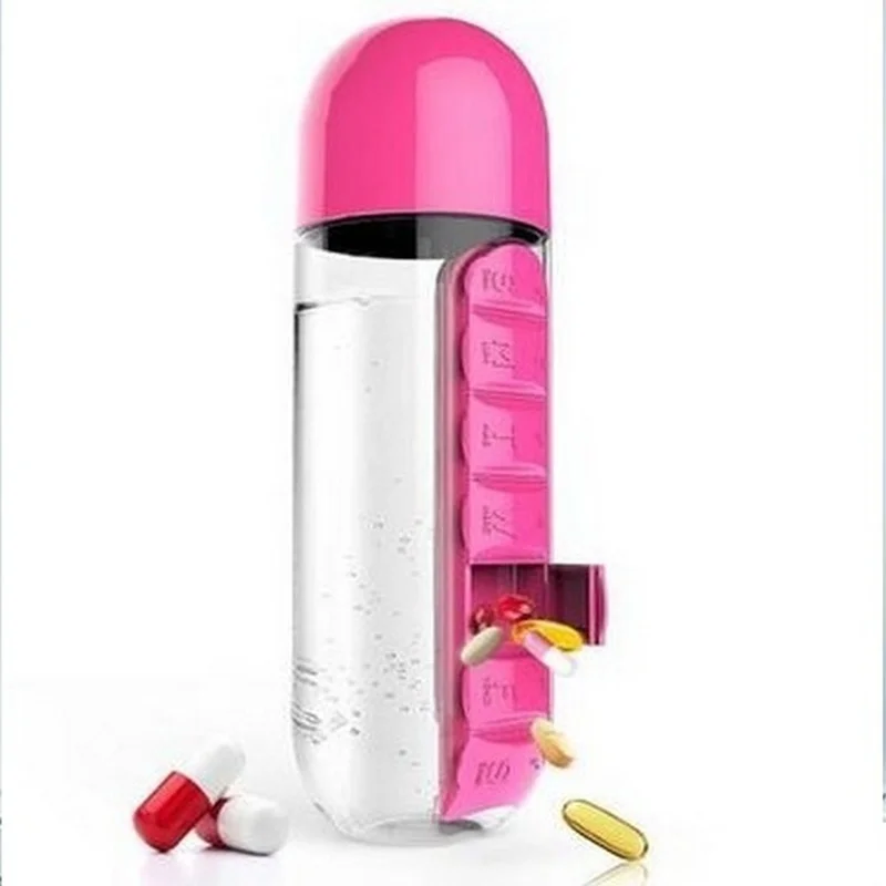 

Creative environmental protection seven-day portable pill box two in one water cup plastic storage box water bottle holder box