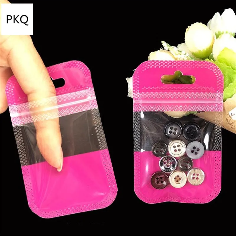 50 шт мини-сумка на молнии цветная прозрачная, пластиковая, молния сумка с отверстием для подвешивания мешочек для хранения ювелирных изделий маленькая водостойкая сумка из ПВХ - Цвет: Розовый